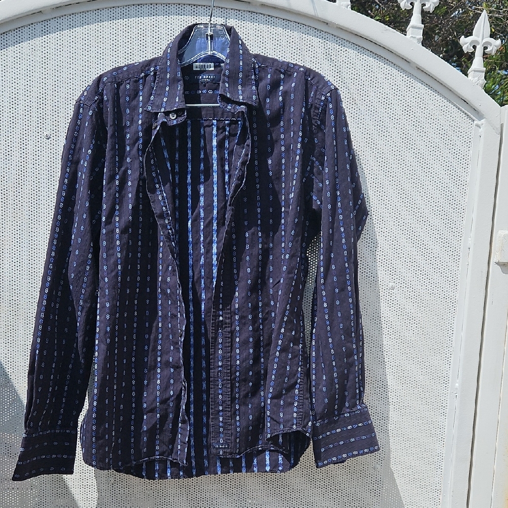 Billy Reid Black and Blue Casual Button Down Shirt